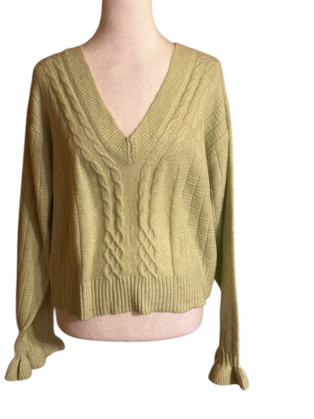 BCBGeneration V-Neck Cable Knit Cropped Sweater